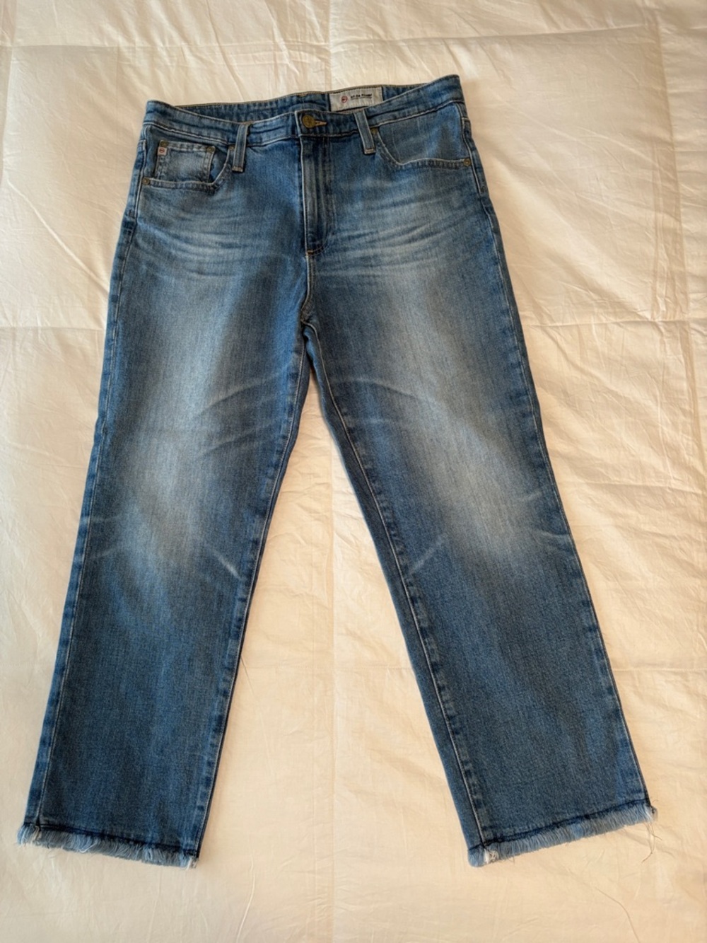AG Isabelle Straight Leg Crop Jeans Size 30 High Rise Raw Hem Designer Denim - Picture 2 of 7